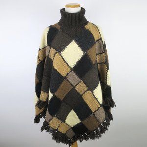 Ralph Lauren Hand Knit Granny Square Patchwork Poncho